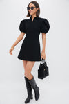 Black Front Zip Denim Mini Dress
