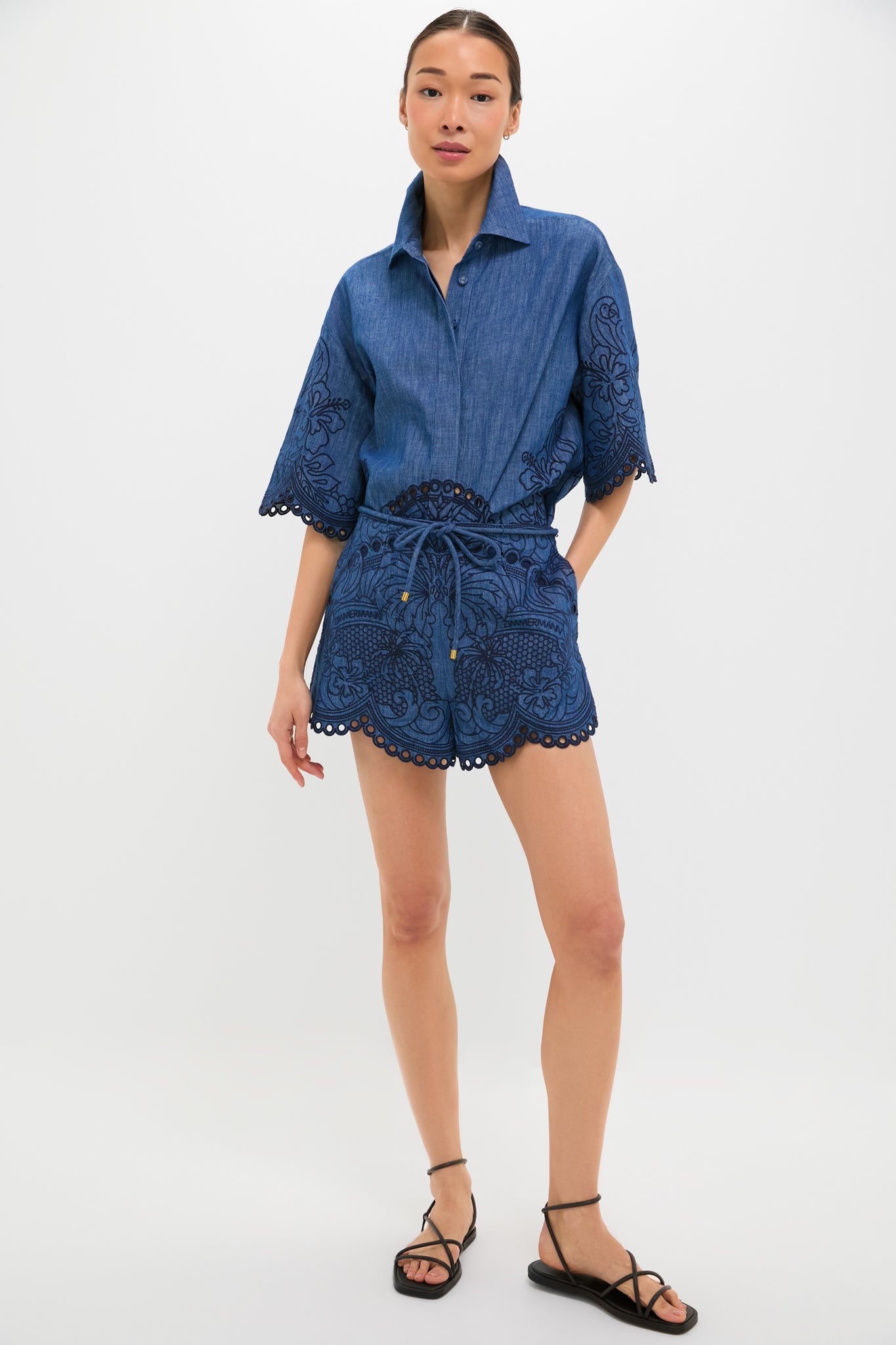 sachin and babi light blue dress Railway Blue Coco Embroidered Denim Short