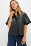 Black Leather Trapunto Stitch Sofia Shirt