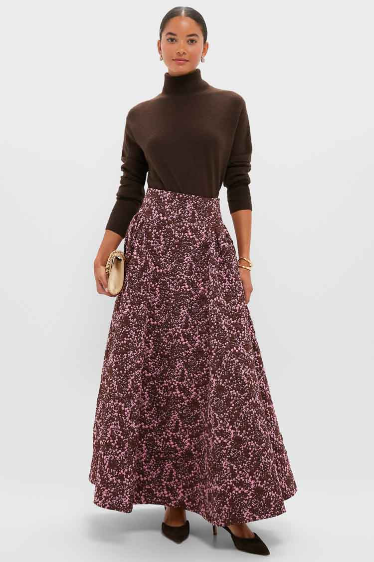 Mulberry Jacquard Sylvie Midi Skirt | CLEA