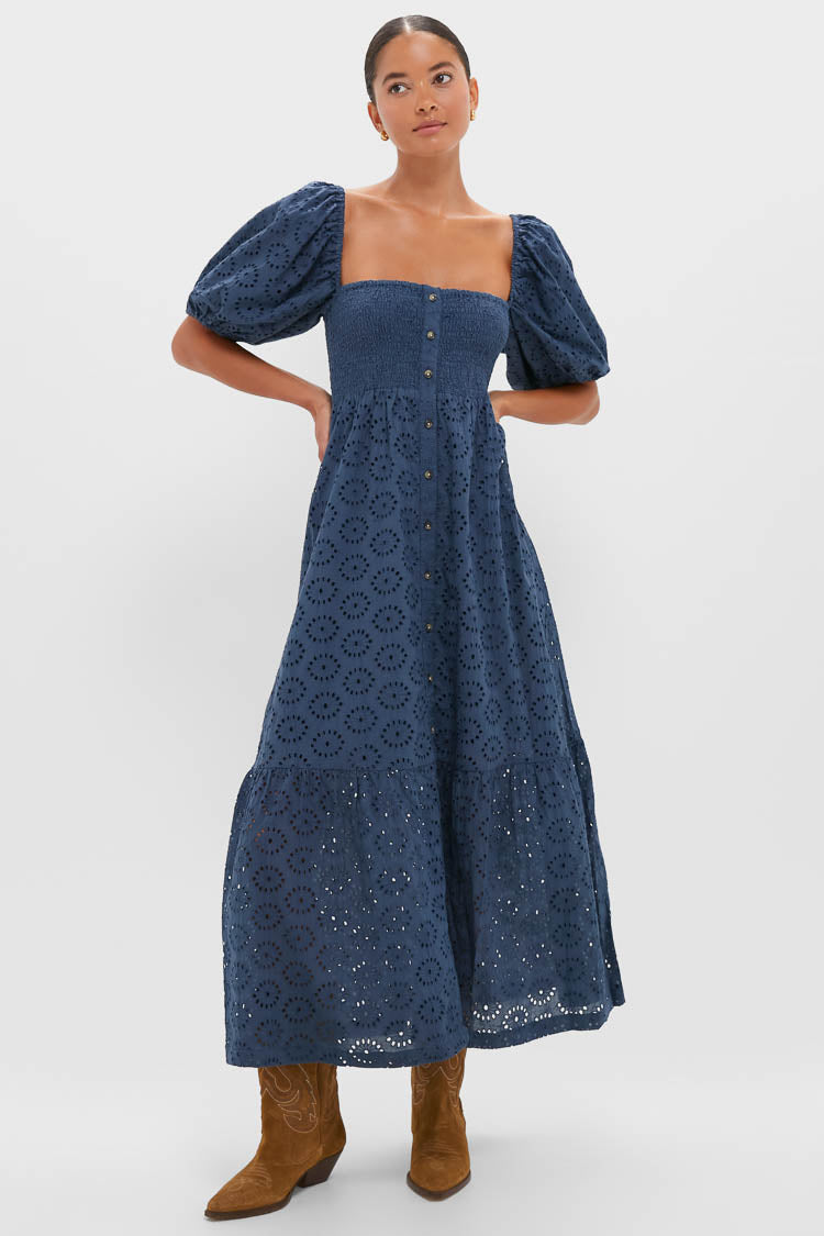 Blue Indigo Eyelet Santiago 4 Maxi Dress | Love Tomas by Emerson Fry