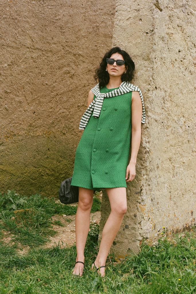 Emerald Green Tweed Bianca Dress | Pomander Place