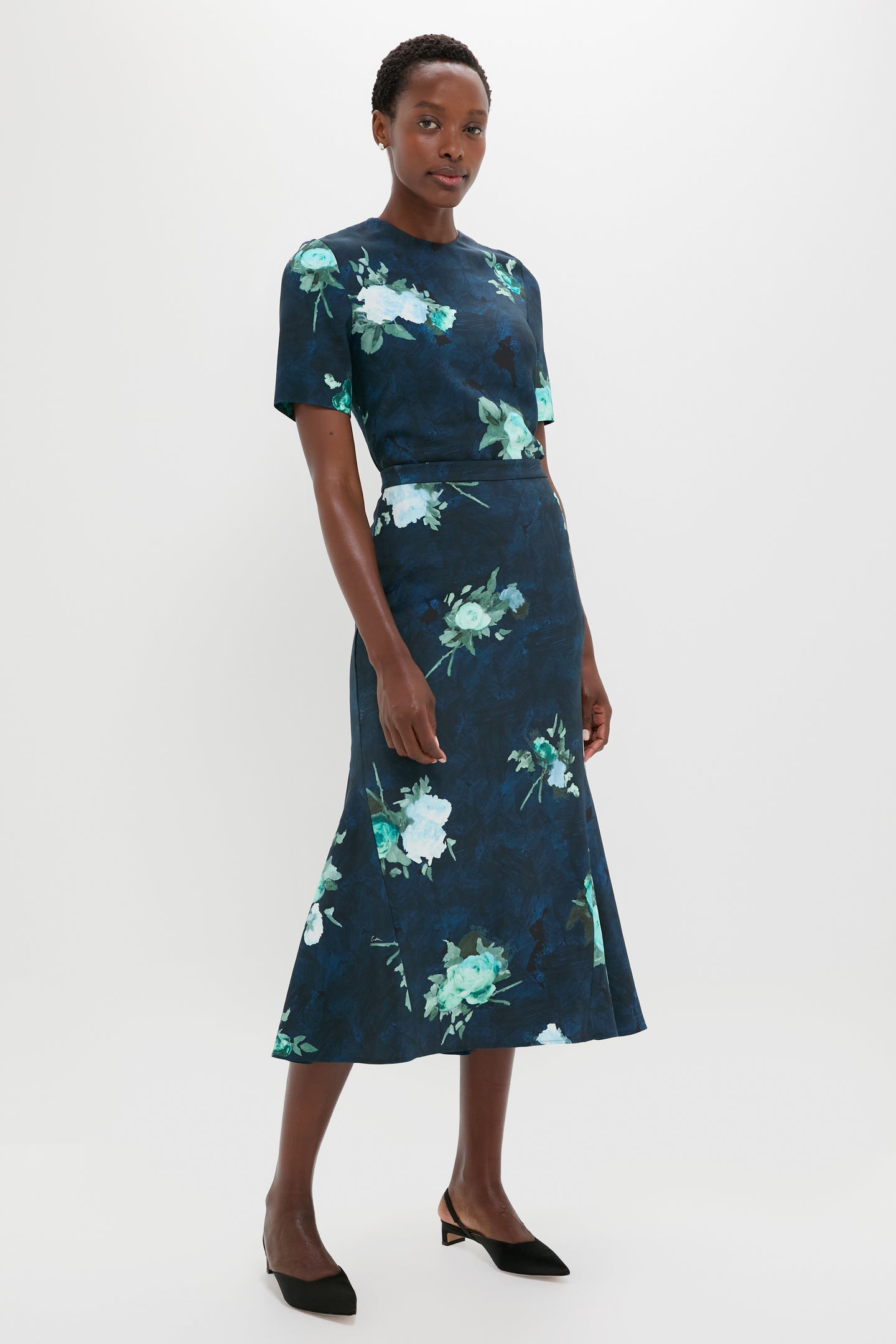 Abstract Rose Navy Short Sleeve Top