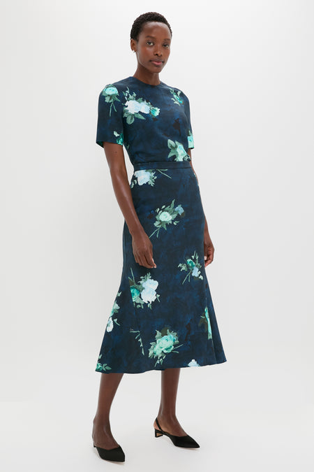 Abstract Rose Navy Short Sleeve Top