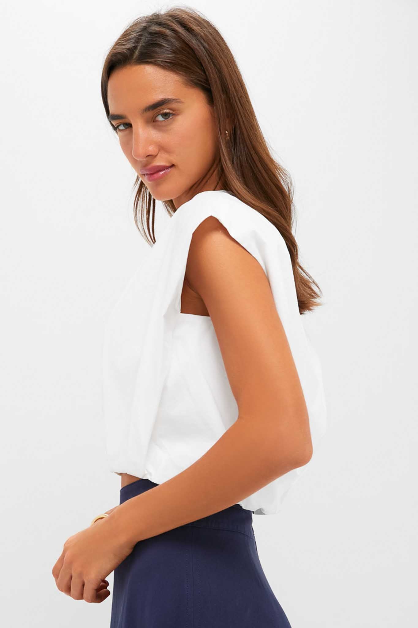 White Wrenli Shortsleeve Pleated Top