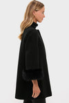 Black Wool Fur Cuff Harlan Coat