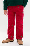 Crimson Christmas Tree Embroidered Boys Corduroy Pants