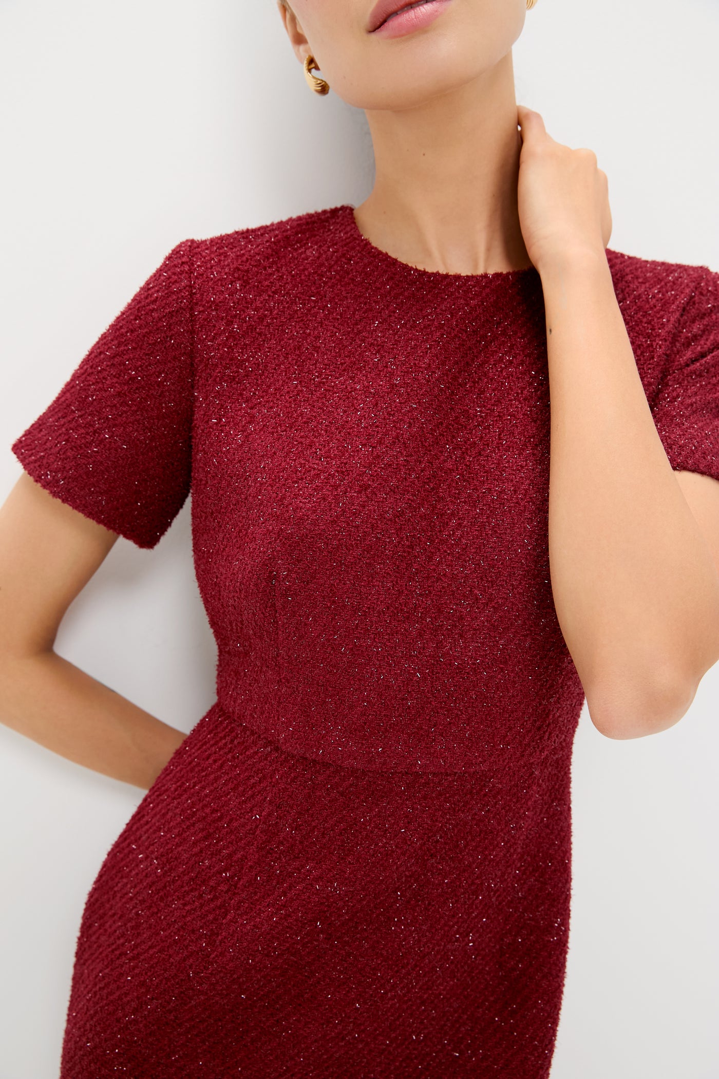 burgundy boucle dress Women's Burgundy Button-Front Boucl Dress