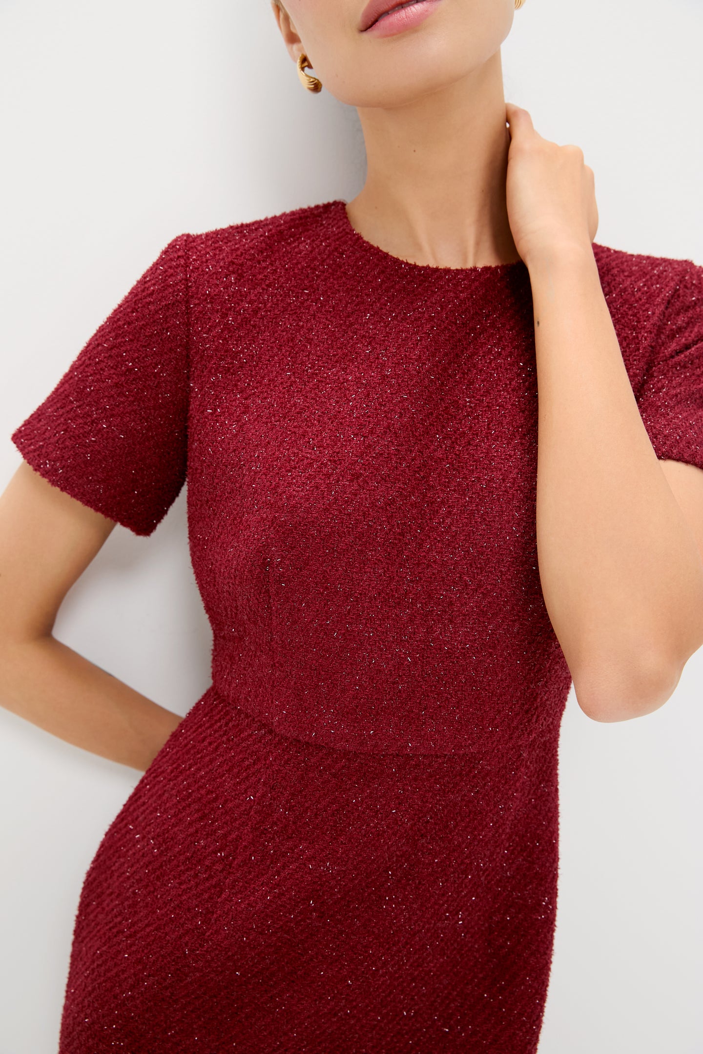 Burgundy Shimmer Boucle Pinot Midi Dress