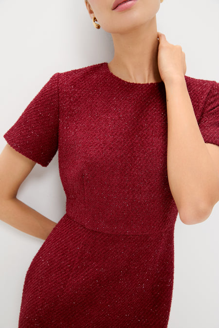 Burgundy Shimmer Boucle Pinot Midi Dress