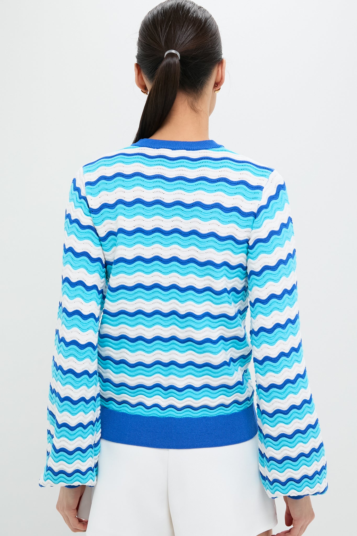 Aqua Wavy Stripe Callie Crewneck