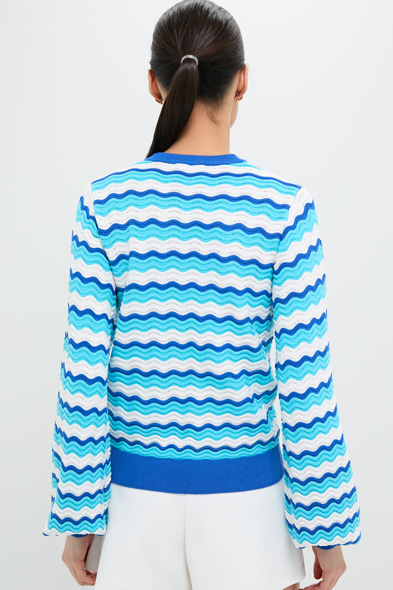 Aqua Wavy Stripe Callie Crewneck