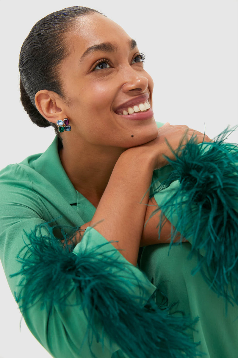 Green Bow Pajama Set with Detachable Feathers