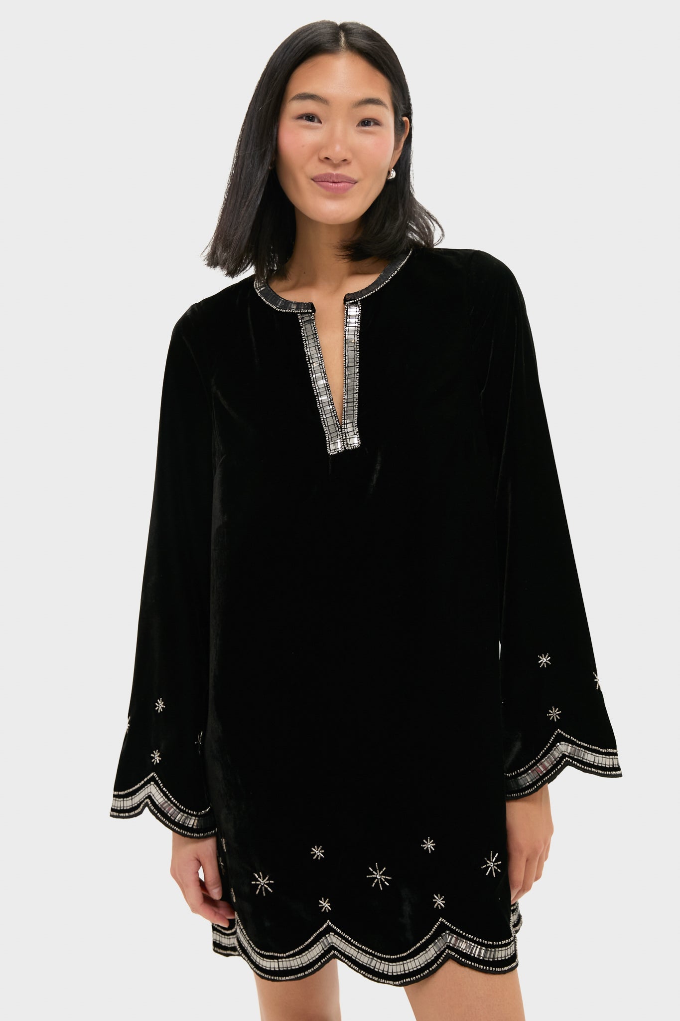 Black Embellished Velvet Cabot Dress