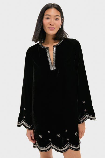 Black Embellished Velvet Cabot Dress