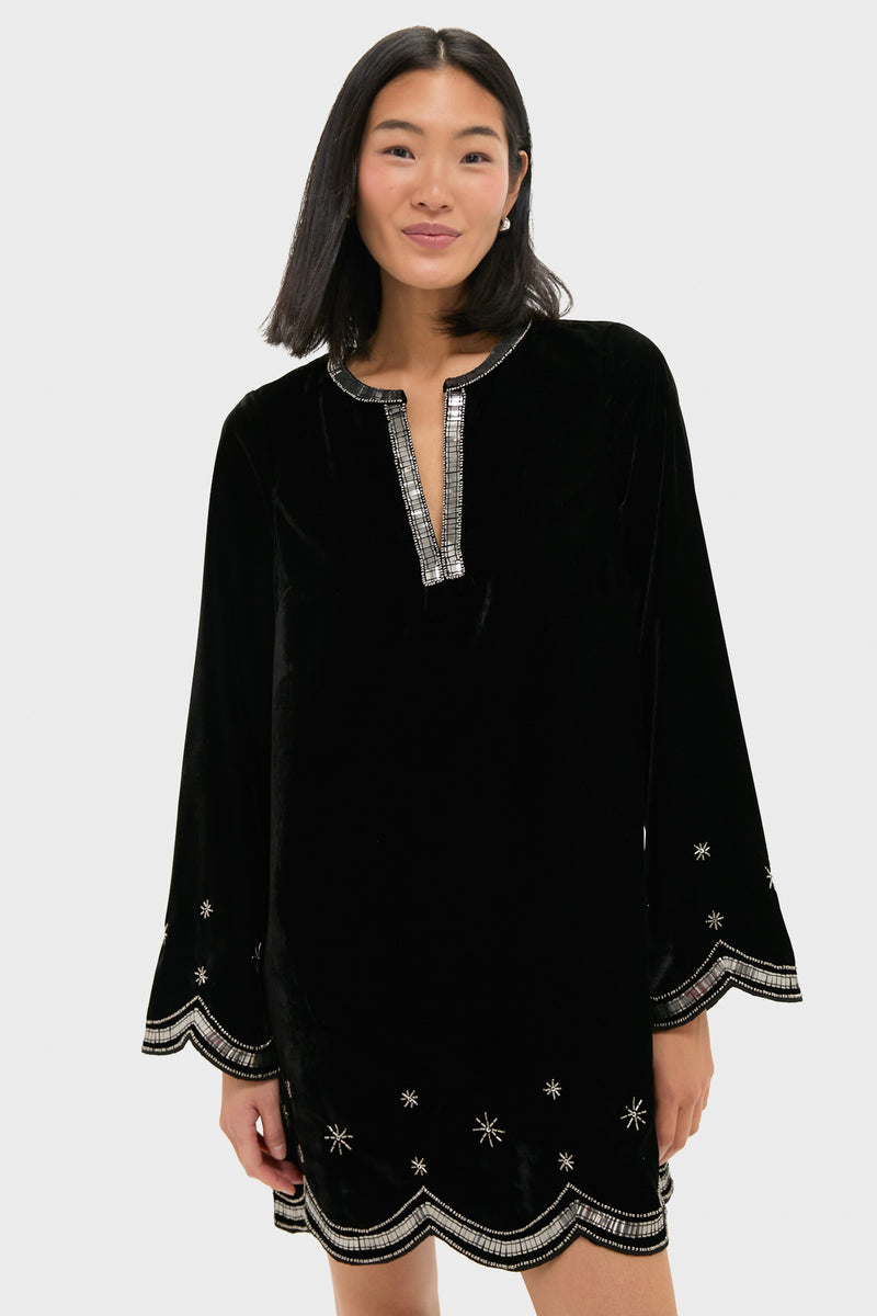 Black Embellished Velvet Cabot Dress