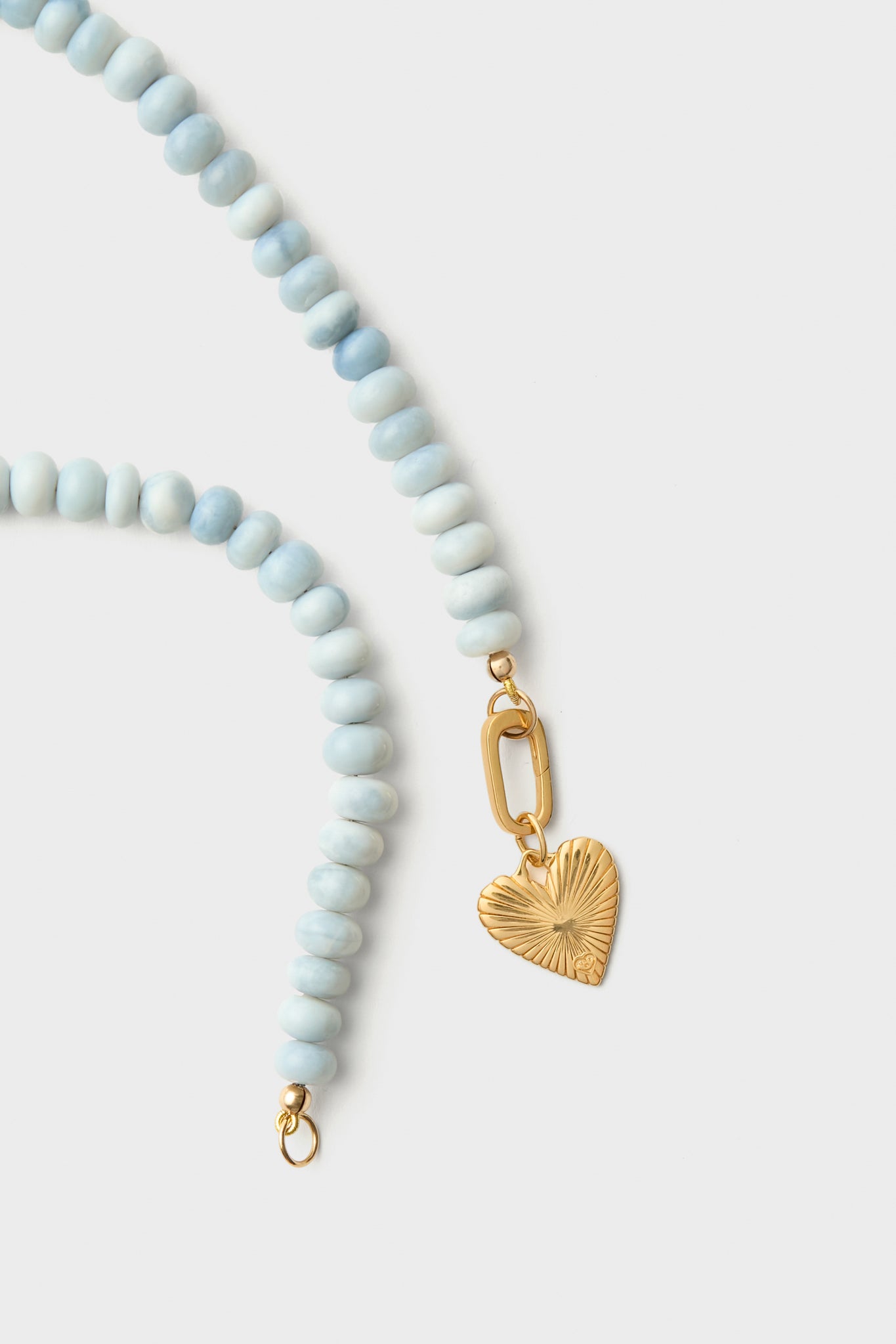 Exclusive Shaded Blue Opal Gemstone Necklace with Small Ribbed Heart of Gold Charm