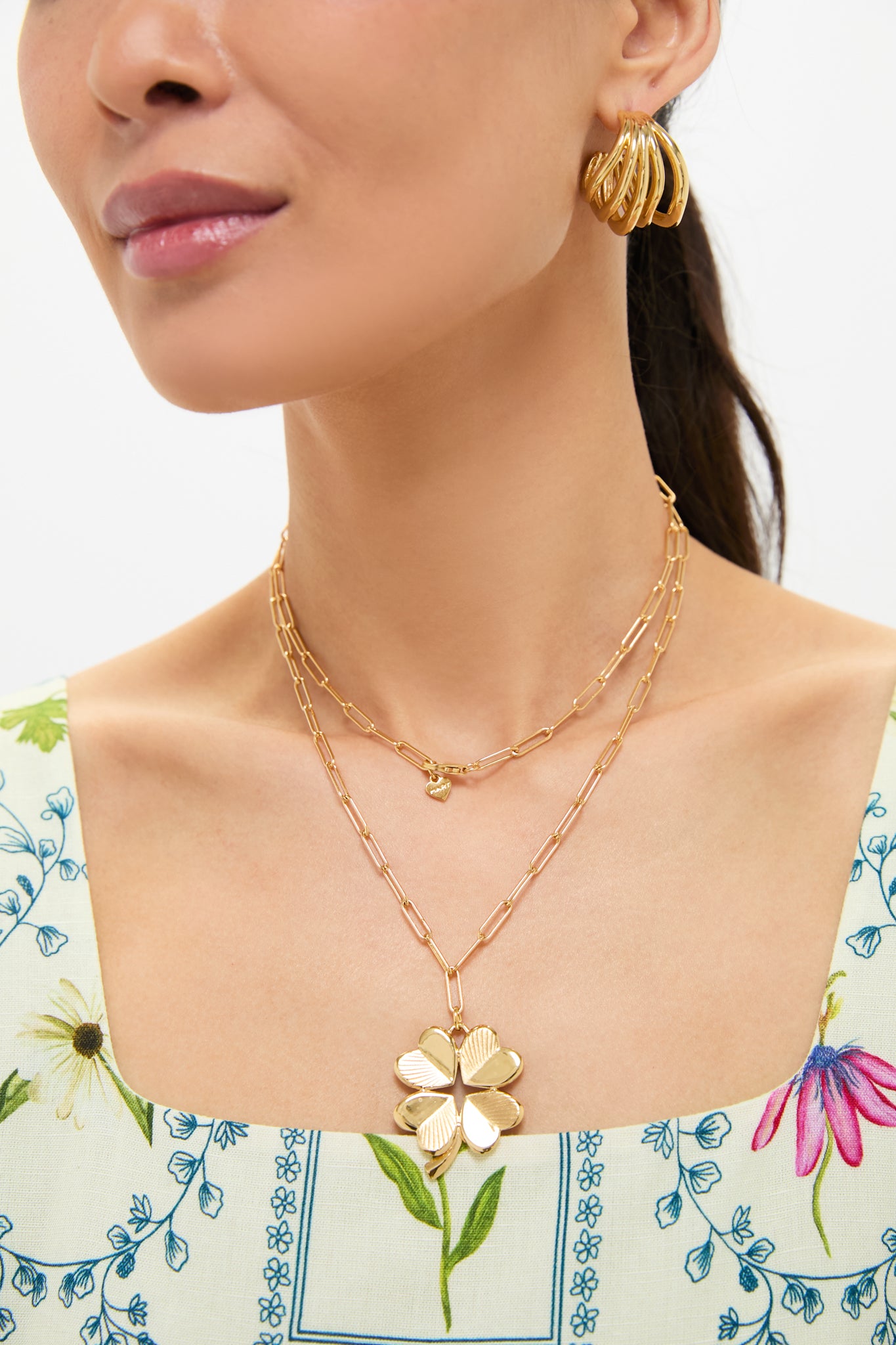 Gold Double Wrap Necklace with Luck and Love Clover