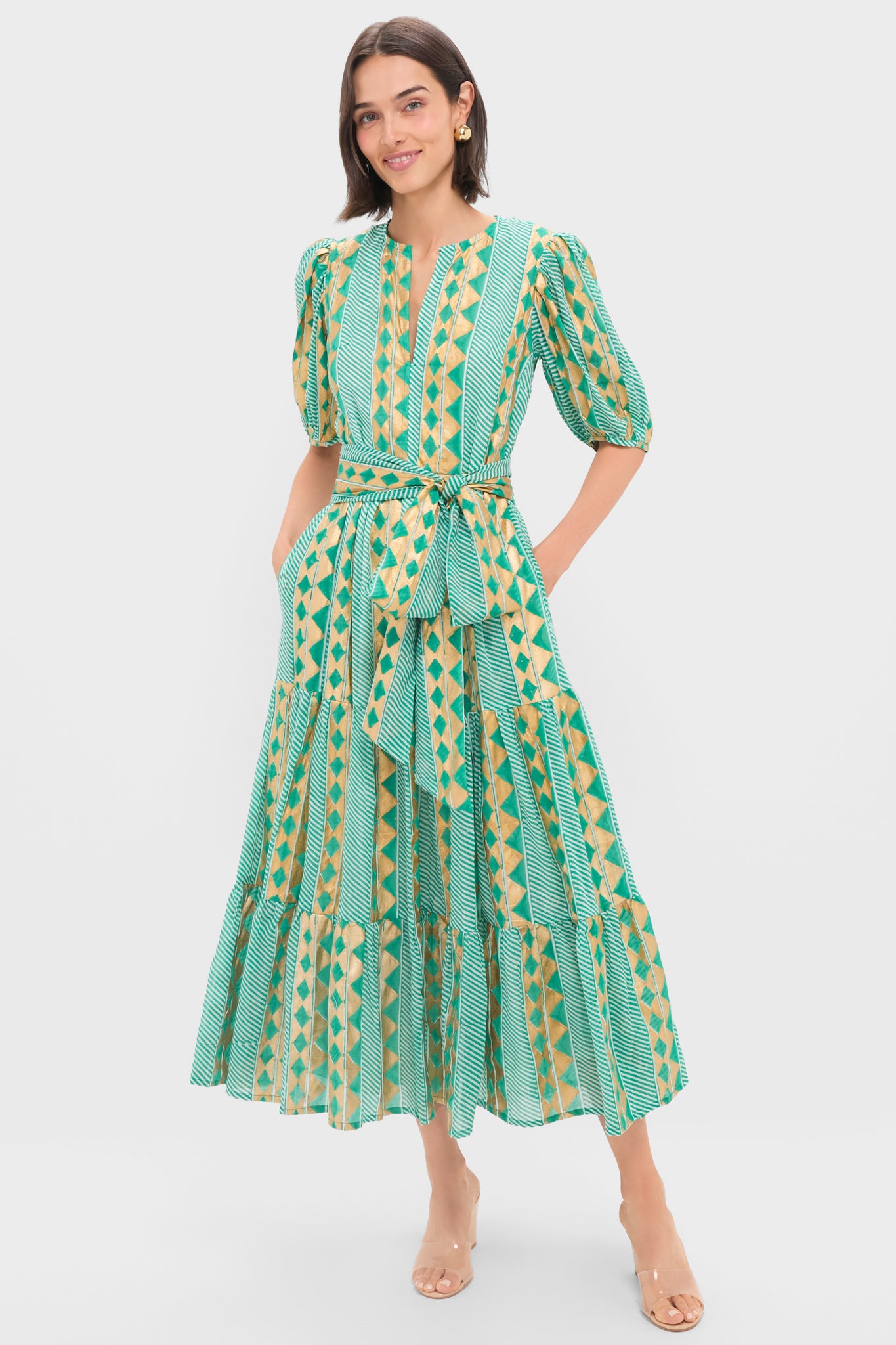 Exclusive Ascot Teal Puff Sleeve Maxi Dress | Oliphant