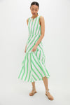 Green Stripe Bran Midi Dress with Tie