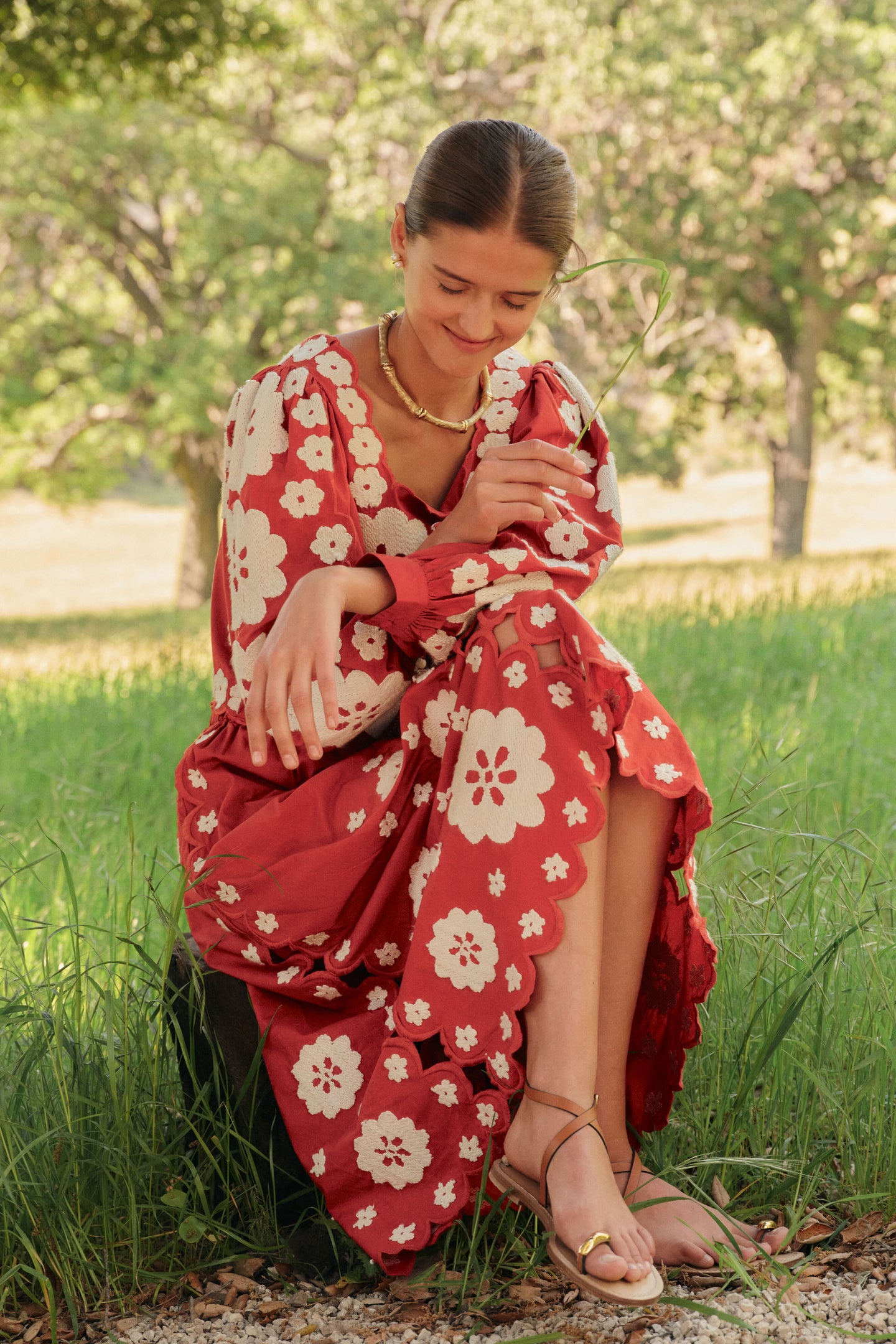 Red Catrine Applique Long Sleeve Top