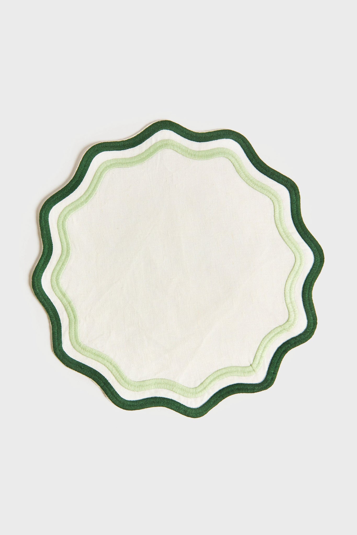 Dark Green and Sage Embroidered Linen Placemats (Set of 4)