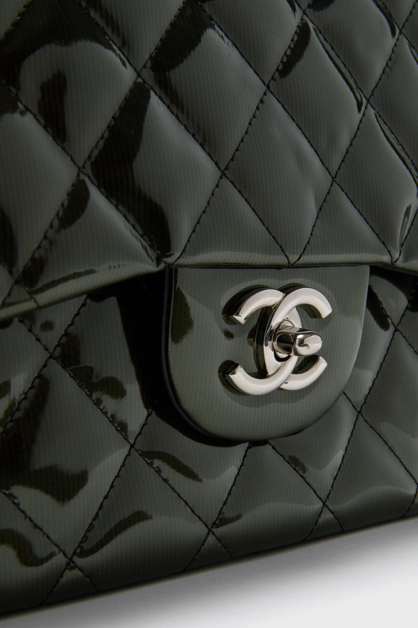 CHANEL Olive Patent Leather Matelasse Coco Mark Shoulder Bag