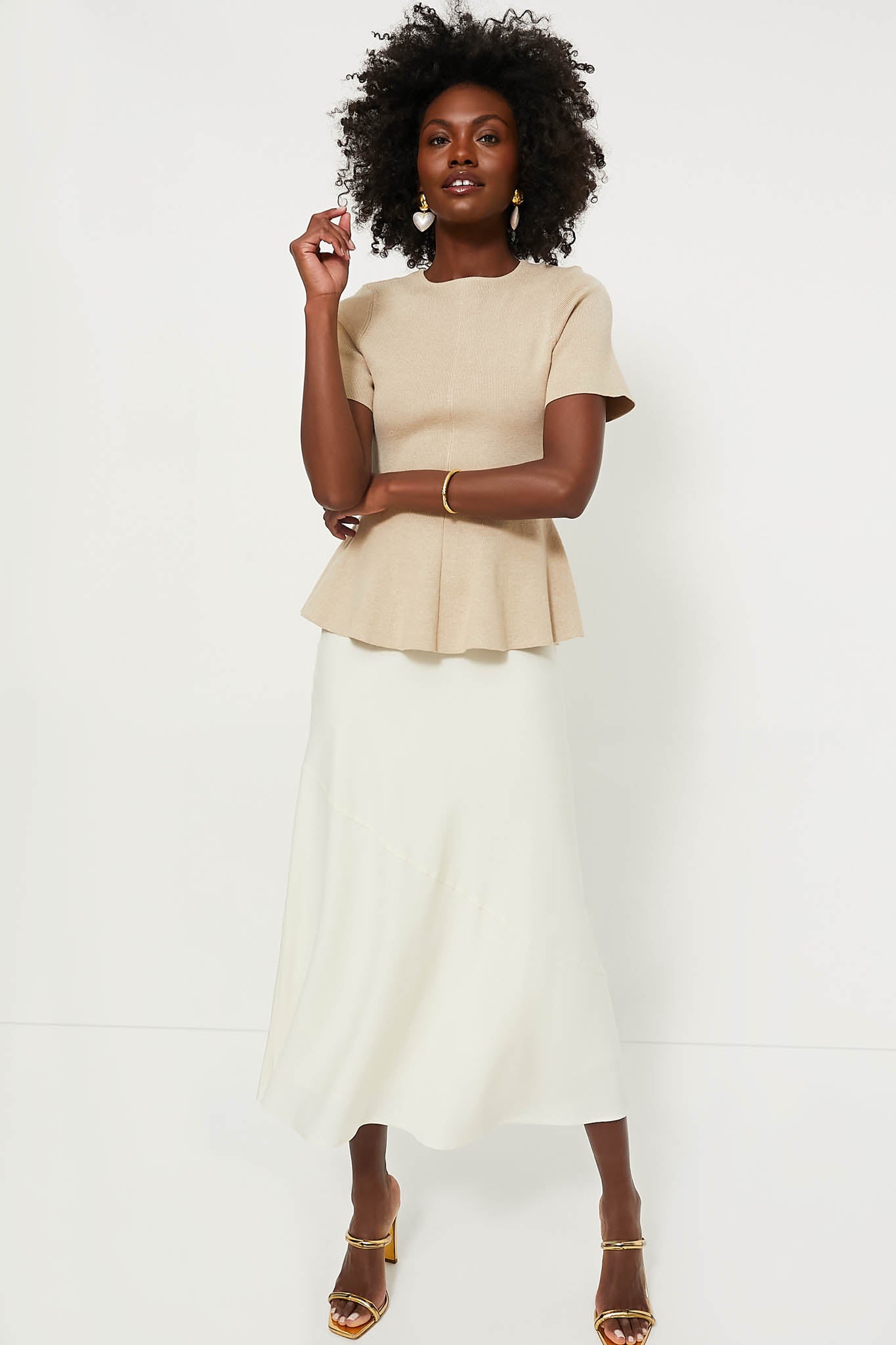 Tan Knit Phoebe Peplum Top