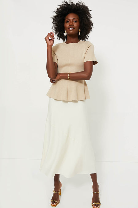 Tan Knit Phoebe Peplum Top