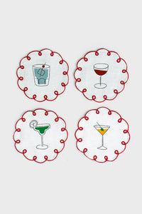 Fete Embroidered Linen Coasters (Set of 4)