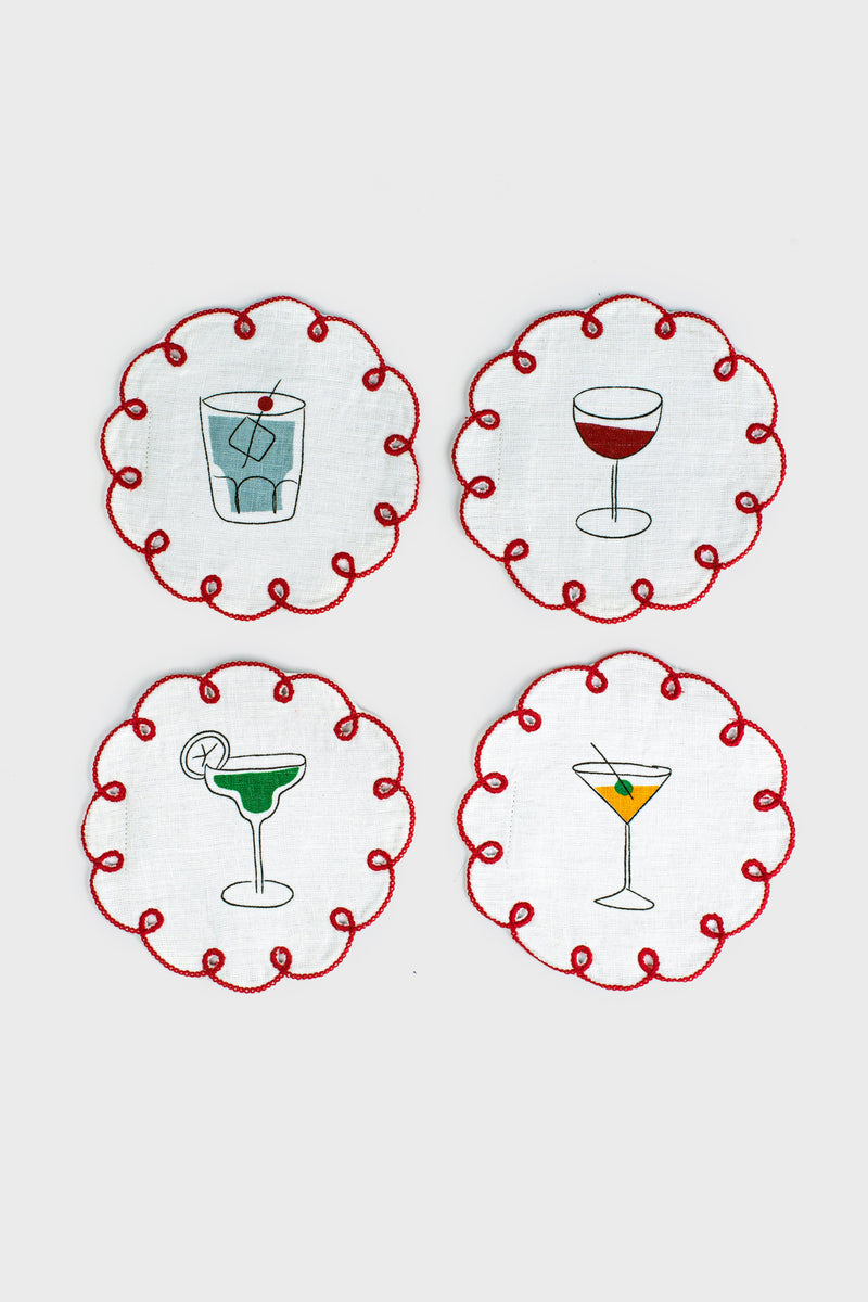 Fete Embroidered Linen Coasters (Set of 4)
