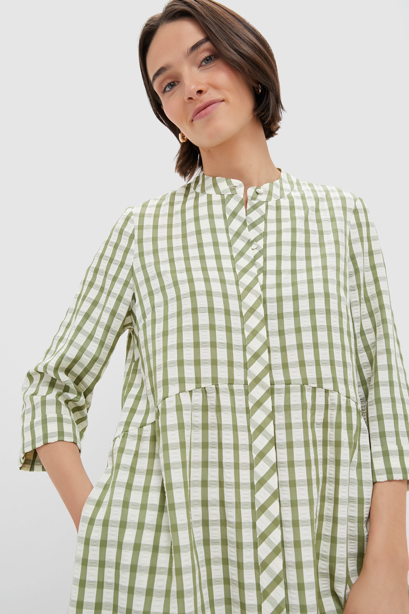 Sage Seersucker Gingham Royal Shirt Dress