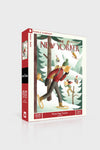 Winter Page-Turners 500-piece puzzle box, featuring a classic snowy forest scene with readers in winter gear. Effortless fun for ages 10+, high-end linen finish.
