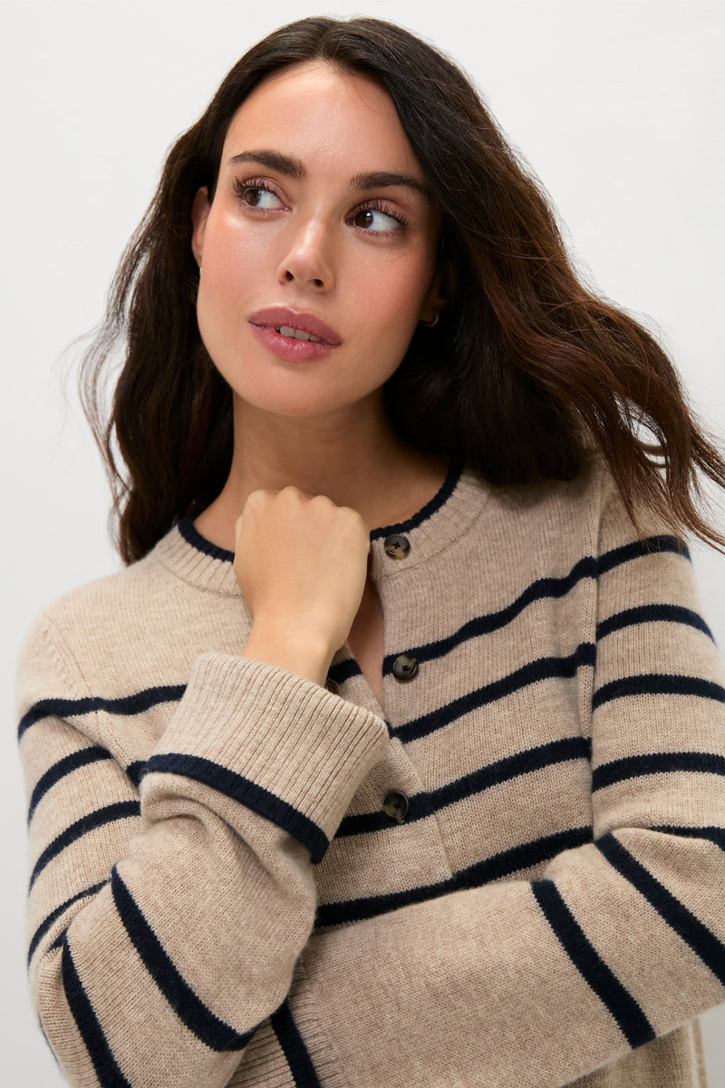 Oat and Navy Celine Contour Cardigan