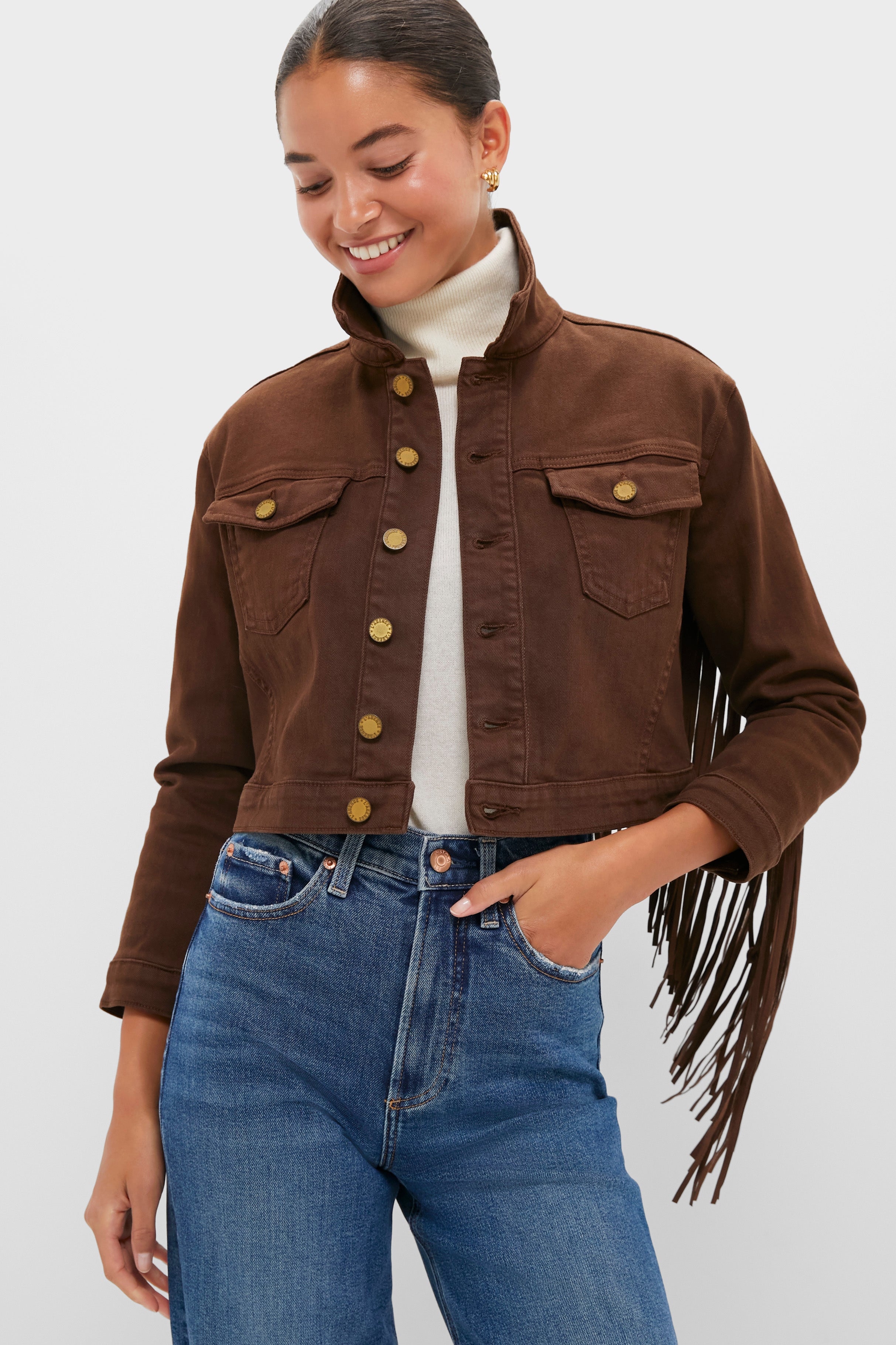 Brown Koda Crop Fringe Jacket | L'AGENCE