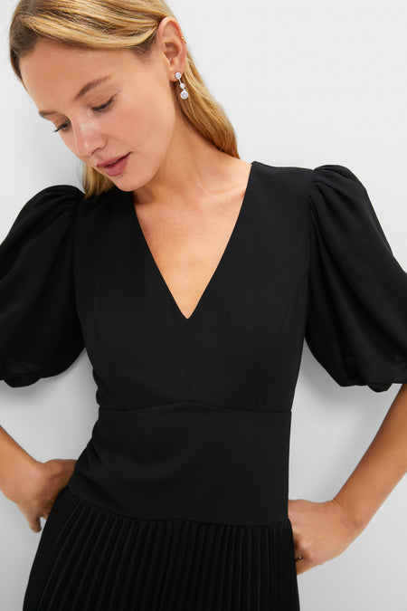 Black Drapey Twill Raquel Dress