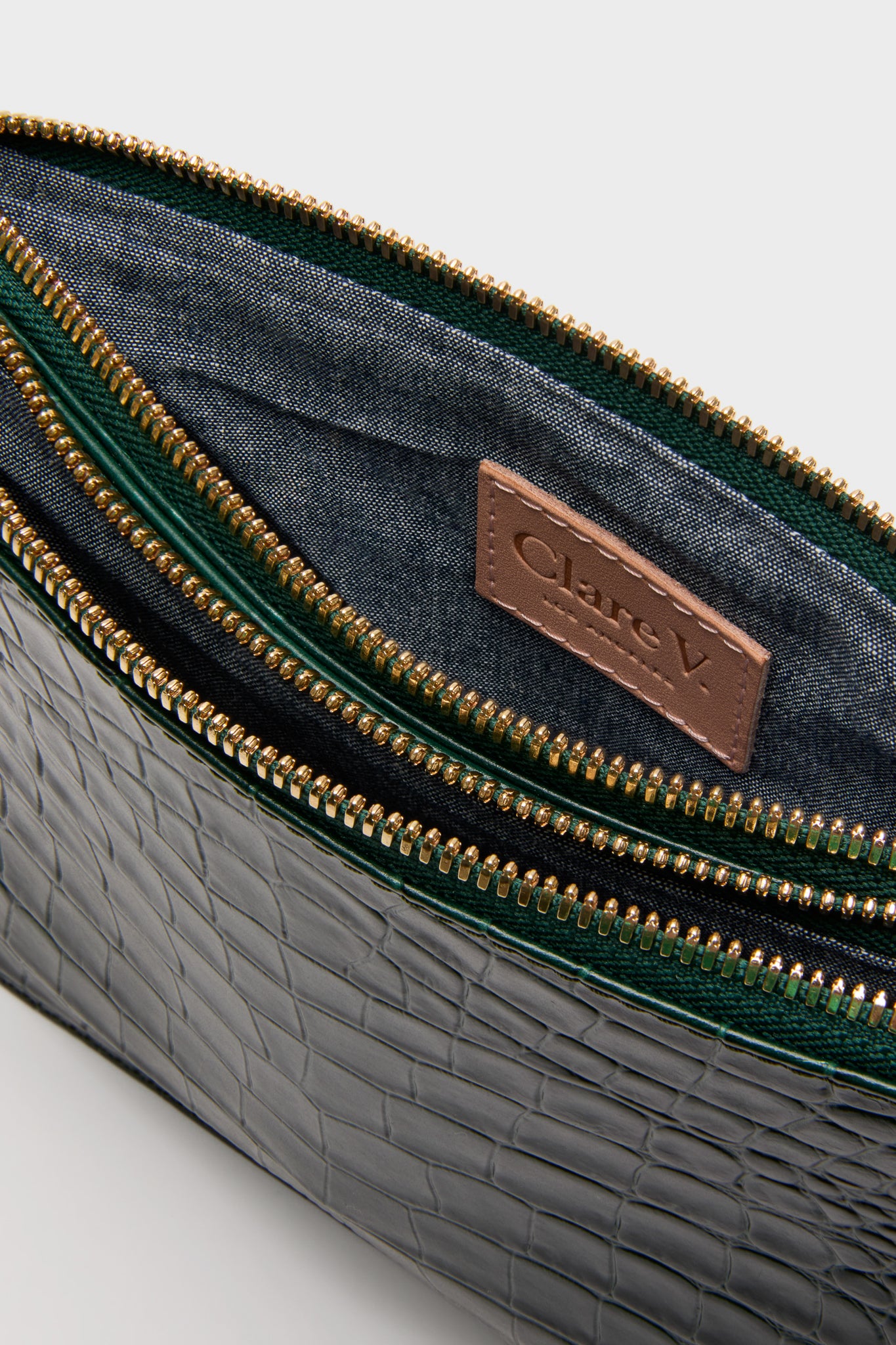 Deep Pine Embossed Croco Margot Double Sac Bretelle