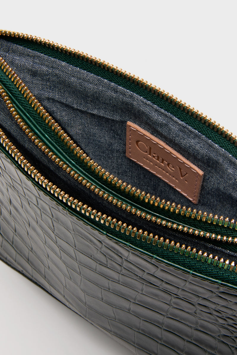 Deep Pine Embossed Croco Margot Double Sac Bretelle