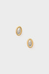 A pair of oval studs by Petit Moments featuring silver-toned centers and gold-toned borders—ideal everyday earrings.
