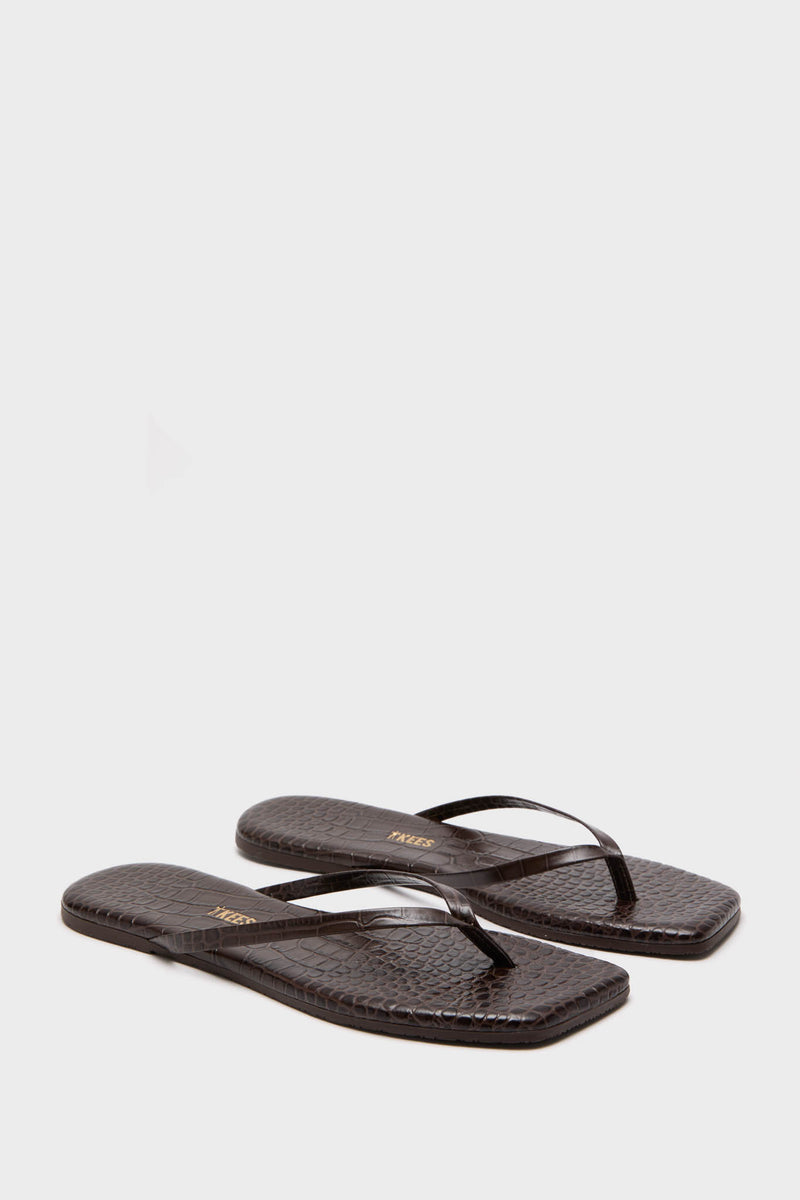 Carob Croc Square Toe Lily Flip Flops