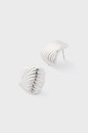 Silver Wavy Ridge Ripple Oversized Stud Earrings