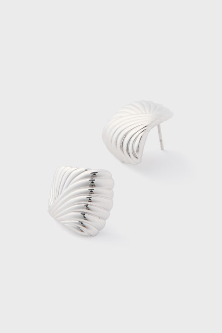 Silver Wavy Ridge Ripple Oversized Stud Earrings