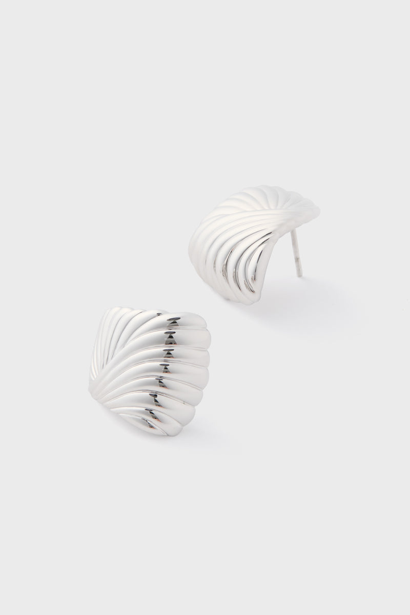 Silver Wavy Ridge Ripple Oversized Stud Earrings