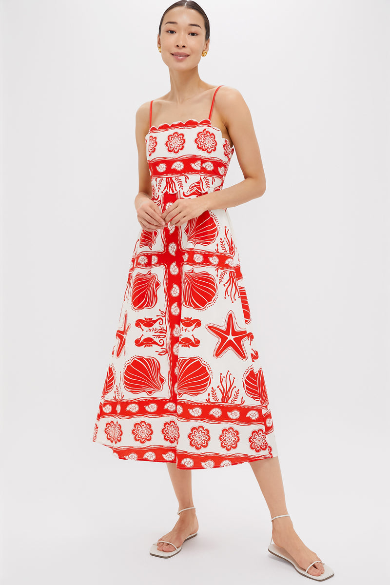 Red Multi Shell Midi Dress