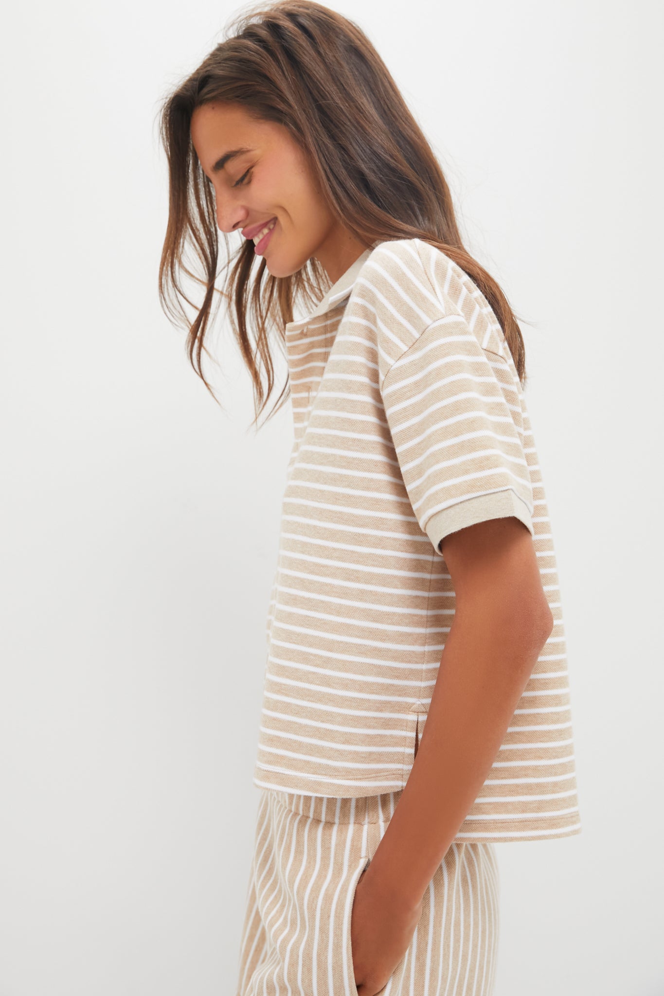 Tan and White Striped Holmes Polo