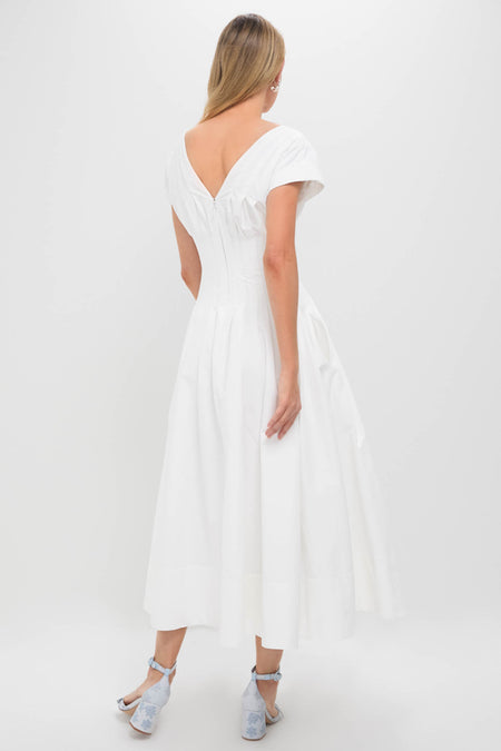 White Nina Pleated Midi Dress