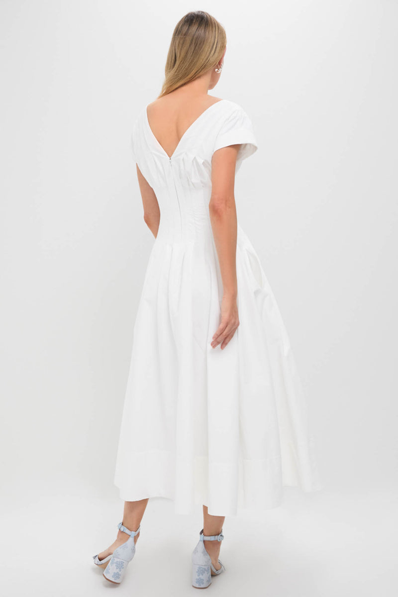 White Nina Pleated Midi Dress