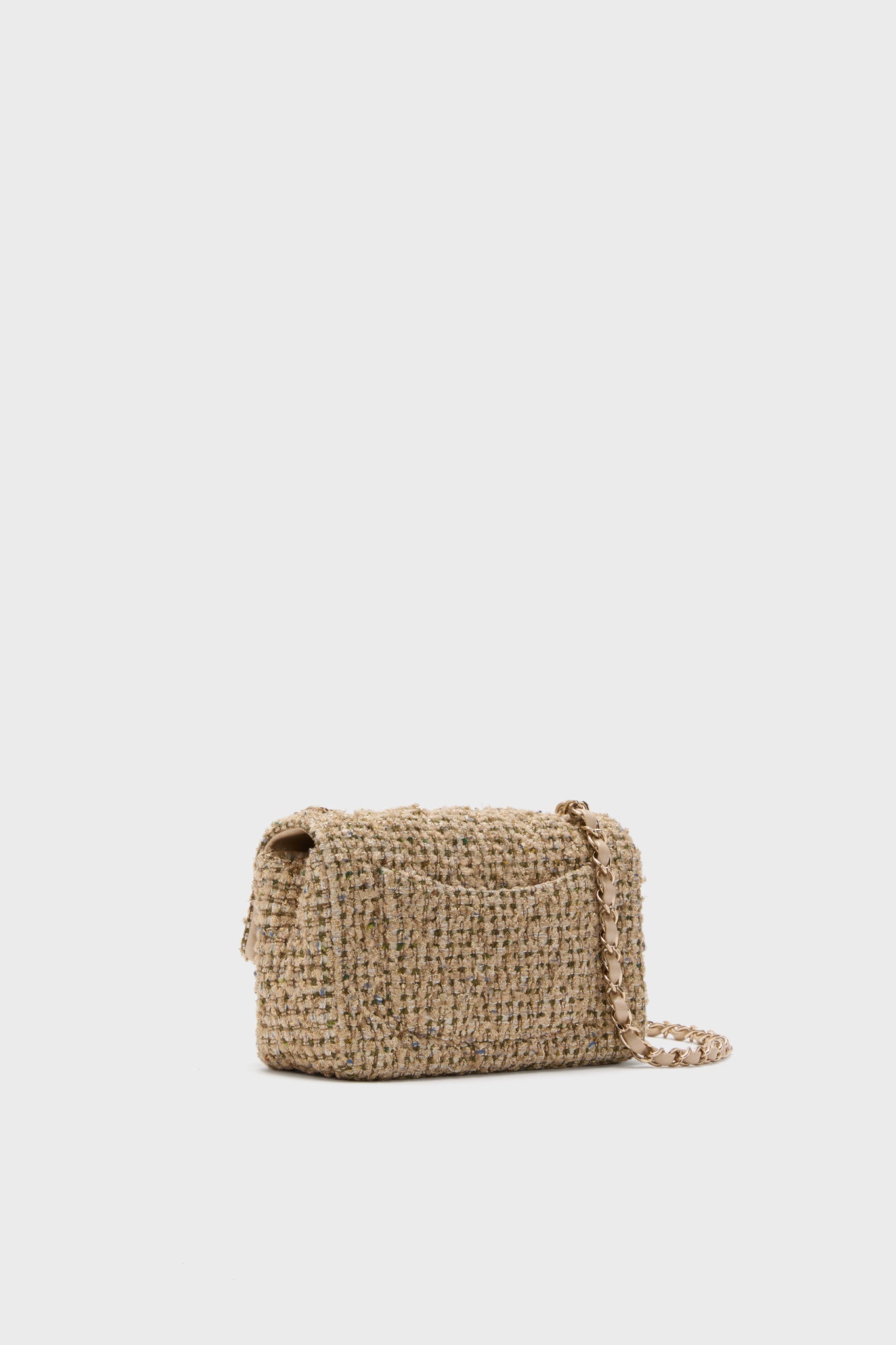 CHANEL Beige Tweed Mini Matelasse Chain Crossbody