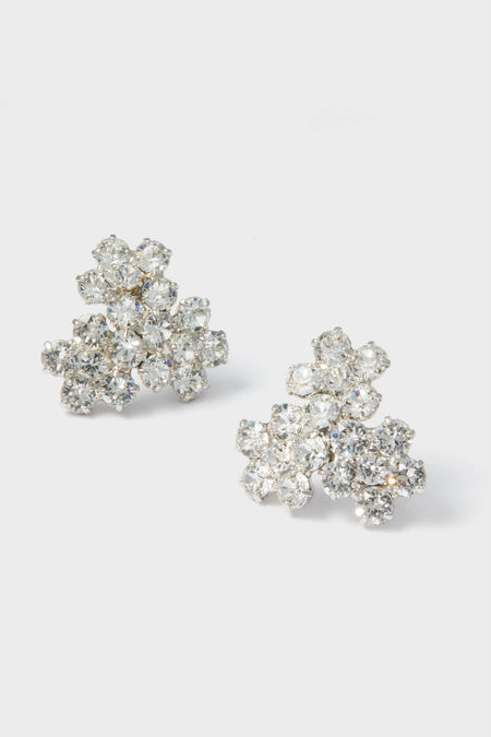 Crystal Violet Stud Earrings featuring classic, snowflake-shaped clusters of clear crystals, offering an effortless high-end look. Perfect for adding fun glamour to any outfit.