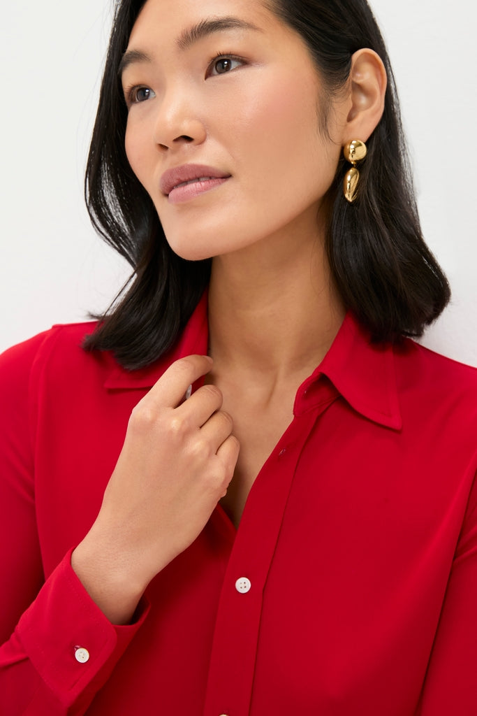 Park Avenue Red Matte Jersey Knit Collared Dress